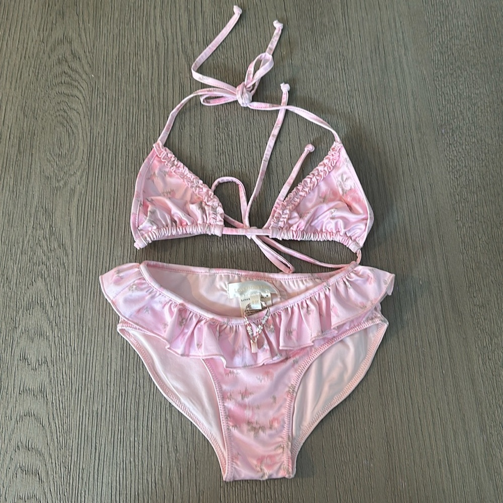 Loveshack Fancy Pink Floral String Bikini Girl 8-9